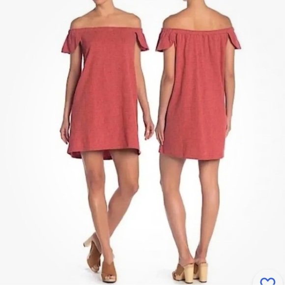 Madewell Eloise Off the Shoulder Mini Dress Flutter Sleeve Rust Textured Sz M - Picture 4 of 16